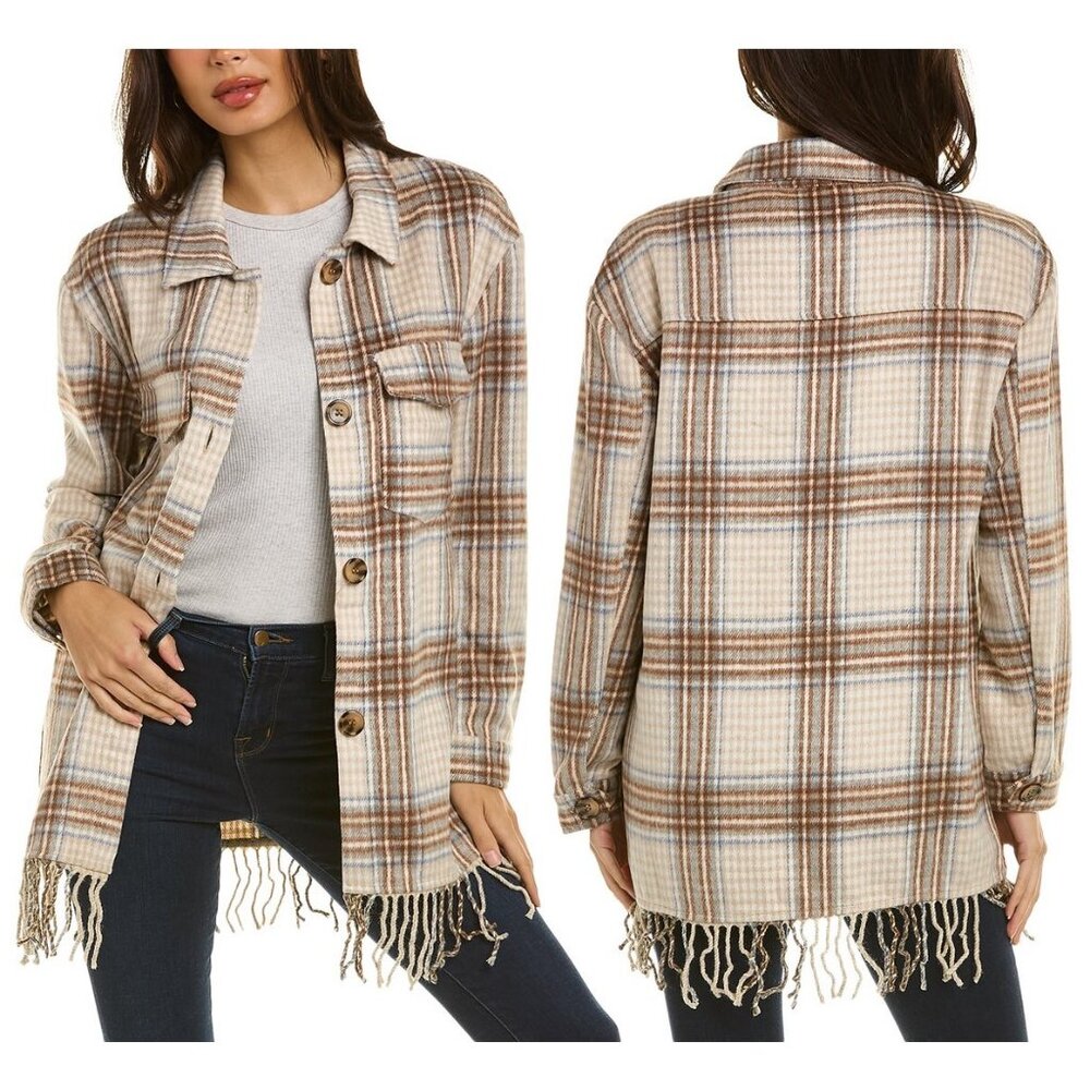 New! Laundry by Shelli Segal Fringe Trim Shacket Shirt Jacket